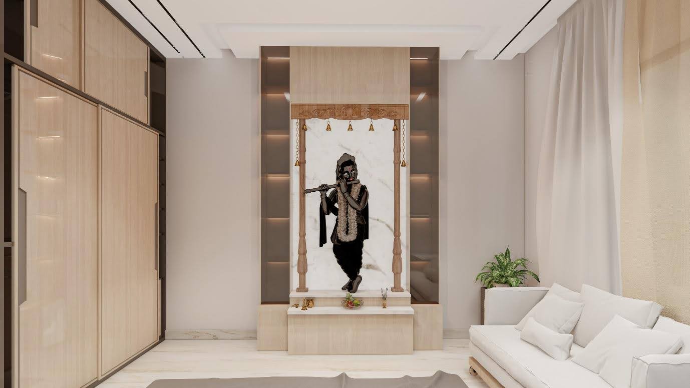 Temple area with Krishna artwork